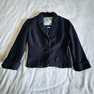 Tabitha Anthropologie Blazer Womens 4 Navy Tweed Boucle Preppy Twee Academia